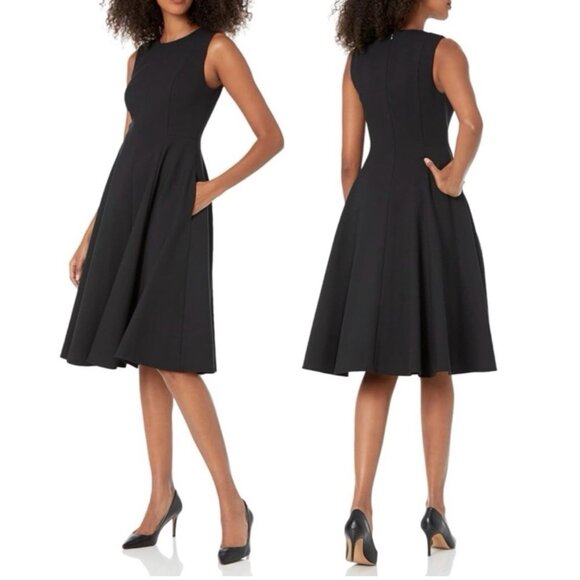 Theory Adison Dress Women's 2 Black‎ Sleeveless Pleated Luxe Wool Blend Pockets - Picture 2 of 13